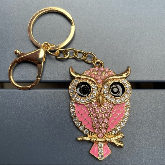 Crystal Owl Pink Bag Charm/Keychain NEW - Picture 1 of 1
